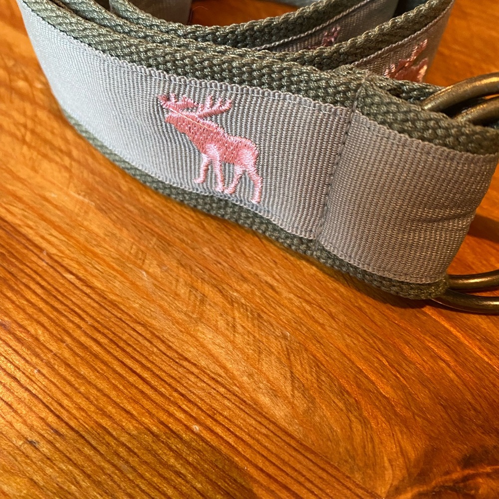 Adorable belt faded olive green with light pink moose excellent condition